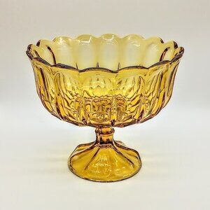 Vintage Anchor Hocking Fairfield Amber Large Glass Pedestal Compote Bowl